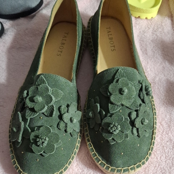 Talbots Shoes - Talbots Green Floral Suede Loafers